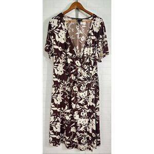 Lane Bryant Womens Midi Dress size 22/24 Brown Floral Stretchy